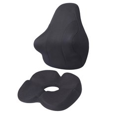 benepom 矯正姿勢靠背腰墊 腰部柔軟款 + 提臀坐墊套組, 黑色