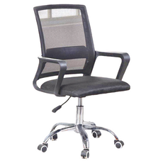 辦公椅 帶輪 高密度泡棉 椅背透氣網布, 黑色, 可調扶手