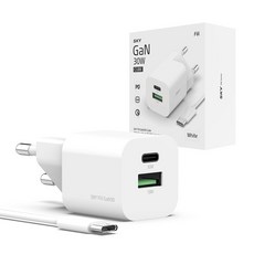 SKY Pill GaN30 方塊 30W 雙埠 PD PPS 快速充電器 + CtoC 傳輸線套組, 1套, 白色