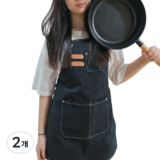 에버클린 캔버스 다용도 주방 앞치마, 블랙(앞치마), 랜덤발송(로고), 2개