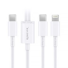 RONEVER TYPE-C二合一充電線 C + IOS VPC170-06, 60cm, 白色, 1條