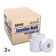 땡큐 슈퍼 300 2겹 데코 엠보싱 점보롤, 2개, 16개입