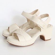 DIGIEN 女款超輕量舒適氣墊綁帶厚底自然風高跟涼鞋, 米色, 225