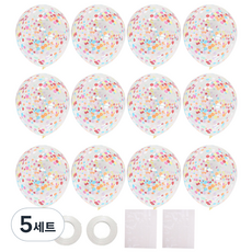 리빙다 뉴컨페티풍선 레인보우 12p + 글루닷 20p x 2개 + 컬링리본 화이트 2p 세트, 혼합색상, 5세트