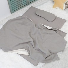 화모 소프트거즈 3D 매쉬 사계절 낮잠이불 매쉬매트 + 벨로아블랭킷 + 매쉬베개 세트, 그레이, L(100x150cm)