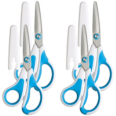 SONiC 曲線學生安全剪刀, 對稱手柄設計 舒適好握不費力 兒童使用更安全, 藍色, 4支