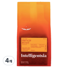 인텔리젠시아 유기농 프렌치 로스트 원두, 홀빈(분쇄안함), 198g, 4개
