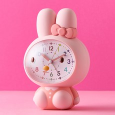 HC CLOCK 旋律蝴蝶結兔子教育用靜音鬧鐘桌鐘, 粉紅色