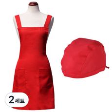 BYDECO 防水素色頭巾 + 圍裙套組, 紅色, 2套