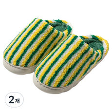ARTJOY 柔軟舒適條紋全包覆冬季毛絨內裡室內拖鞋, 綠色, 2個