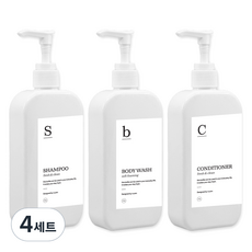 뉴앤룩 욕실 주방세제 리필용기 일반펌프 300ml x 3p + G샴푸 바디워시 컨디셔너 라벨 3종 세트, 화이트, 4세트