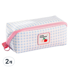 동아피엠에스 체크패턴 패브릭 대용량수납 필통, 2개, 스카이