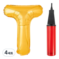 파티팡 알파벳 은박풍선 대 골드 + 풍선용 손펌프 세트, T, 4세트