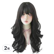 長髮波浪女性全頂假髮, 黑棕色, 2個