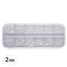 美甲半珍珠石零件輪+12方盒套組, 單色, 2組