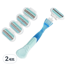 Barom Mall 女性專用柔軟除毛刀 藍色刀架 2.2 x 13.4 cm + 4片刀片組, 2個