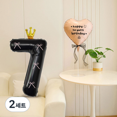피앤비유니티 레터링 왕관 숫자 리본 풍선세트, 블랙앤핑크 7, 2세트