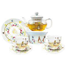 PETER RABBIT 比得兔 經典花茶壺組, 茶壺 + 加熱底座 + 花茶杯 2個 + 茶碟 2個 + 點心盤, MGS1190, 1套
