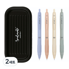 자바펜 제트라인 비즈 빈티지 볼펜 0.7mm 4종 + 소울메이트 펜트레이 세트, 블루, 올리브, 피치, 옐로우(볼펜), 블랙(펜트레이), 2세트