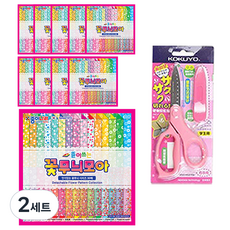 JONG IE NARA 2000可重複使用的花紋收集彩色紙 10入+Gukyo SAXA飛蓋剪刀 粉色, 2套, 60 種顏色
