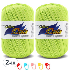 니뜨 코튼데이트 뜨개실 75g 2p + 단수링 5p 세트, 132 네온라임, 2세트