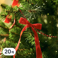 크리스마스 오너먼트 벨벳 리본 테이프 장식 세트, 레드, 20개