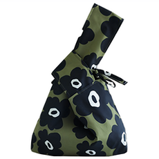 E.City 日式套結手拎便當袋/購物袋, 1個, 綠底黑花