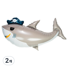 PartyPang 單入 動物鋁箔氣球 海盜鯊魚 98x63cm, 灰色, 2個