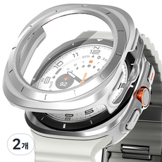 누아트 갤럭시워치 하드 케이스 풀커버 액정보호 강화유리 47mm 1개입, 실버, 2개