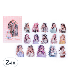 OLIVEPARTY 花漾公主系列 感性復古人物少女手帳裝飾貼紙 15款 x 2張組合, 粉紅色, 2套