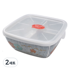 에르베 전자렌지 냉장고 미노야끼 매화토구사 사각 도자기볼 나눔 3칸 570ml + 전자렌지 뚜껑 세트 EL-1110, 2세트, 혼합색상