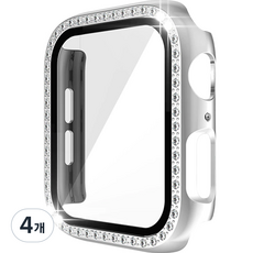 이츠라이프 애플워치 큐빅 풀커버 강화유리 스퀘어 케이스 40mm, 실버, 4개