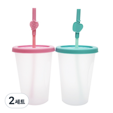 AGAFURA Pit a Pat吸管杯, 薄荷綠+粉色, 400ml, 2組