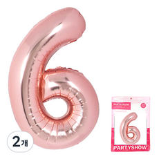 PARTYSHOW 數字鋁箔氣球 大型 6, 玫瑰金, 2個
