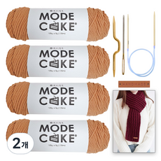 니뜨 모드케이크 뜨개실 100g x 4p + 폴 케이블 머플러 도안 + 줄바늘 6mm + 꽈배기바늘 + 돗바늘 + 심플직사각라벨 세트, 2세트, 04베이지브라운
