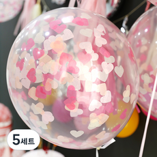 이베이비랜드 하트 컨페티 풍선 세트, 투명(풍선), 아이보리 + 피치 + 연핑크 + 진핑크(컨페티), 5세트