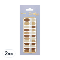 Verni a Ongles 擬真凝膠美甲貼 24p + 迷你磨甲棒 + 磨甲棒 + 酒精棉片 2p 套組, V-77 深棕色C, 2套