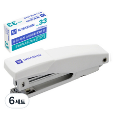 WHASHIN 手持式訂書機 135K + 33號訂書針 1000p 組, 白色, 6套