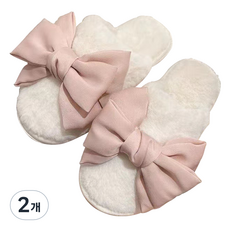 EVER HOUSE 蓬鬆柔軟大蝴蝶結毛絨室內拖鞋, 粉紅色, 2個