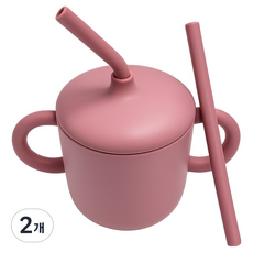 幼兒防逆流矽膠水杯 + 吸管組, 紅色, 2組, 200ml