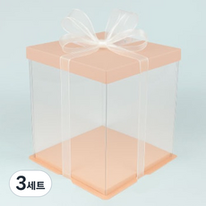 DesignPackage 2層透明蛋糕盒 1號 + 底板 + 緞帶組合, 粉紅色, 隨機出貨(緞帶), 3套