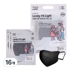 퓨어메이트 새부리형 러블리핏 컬러 라이트 마스크 중형, 5개입, 16개, 블랙