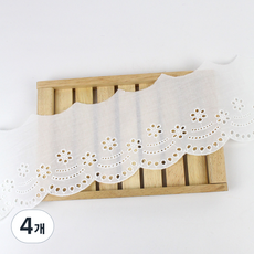 아이엔피 파인코튼 리본 면 자수 레이스 10 x 180 cm, 화이트, 4개