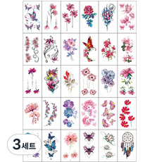 紋身指甲花刻字紋身貼紙植物園花卉 30 套, 混色, 3組