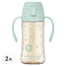 네이쳐러브메레 애니멀프렌즈 PPSU 원터치 빨대컵, 300ml, 2개, 후레쉬민트