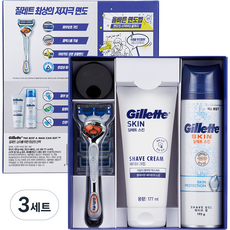 질레트 스킨텍 저자극 면도 선물세트, 면도날 5p + 면도기 + 면도젤 + 면도크림, 3세트
