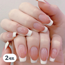 BARNA 糖漿裸色法式黏貼式美甲片人造指甲套組 D款, 混合色, 2個