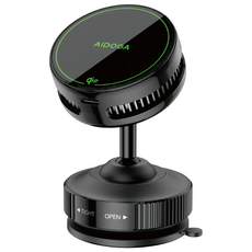 AIDOGA 艾迪伽 Qi2認證 iCEMag系列 MagSafe 15W LED車用/桌面製冷無線充電吸盤旋轉手機支架, 鏡黑色, MAG-5221
