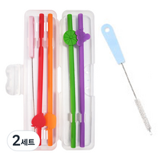 AGAFURA 隨機送水果矽膠吸管(4支)+隨機送吸管清潔刷+收納盒, 1組, 2組