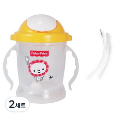 피셔프라이스 추달린 컵 본체 + 뚜껑 + 리필빨대 + 세척솔, 옐로우, 2세트, 300ml